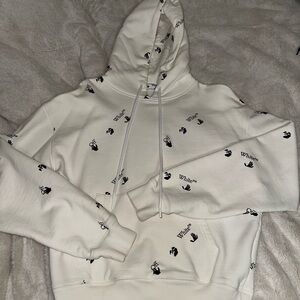Off-White Cream Hoodie with Black Logo Print